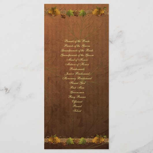 Song-Hochzeitsprogramm für Herbst Programm (Rückseite)