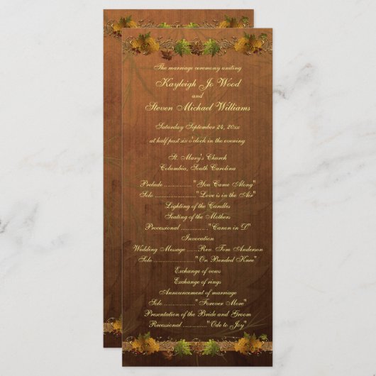 Song-Hochzeitsprogramm für Herbst Programm (Vorne/Hinten)