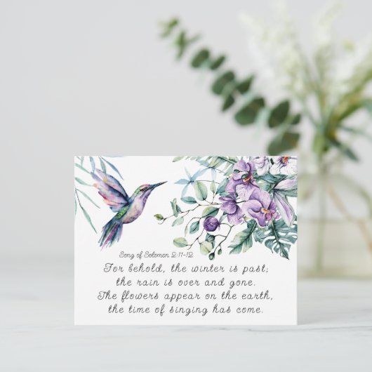 Song of Solomon 2:11-12 Hummingbird Flowers Bible Postkarte (Stehend Vorderseite)