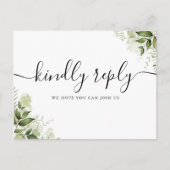 Song Request Greenery Blätter Script RSVP Card Einladungspostkarte (Vorderseite)