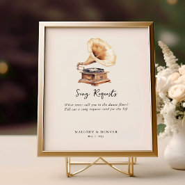 Song Request Vintag Gramophone Wedding Poster