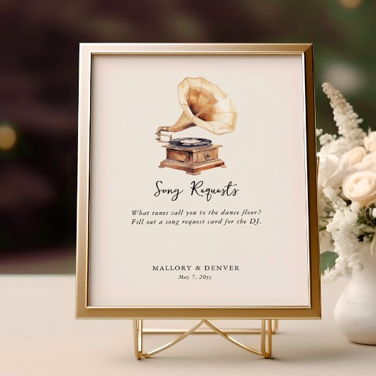 Song Request Vintag Gramophone Wedding Poster