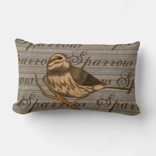 Song Sparrow auf Pinstripes und Imitate Burlap Lendenkissen