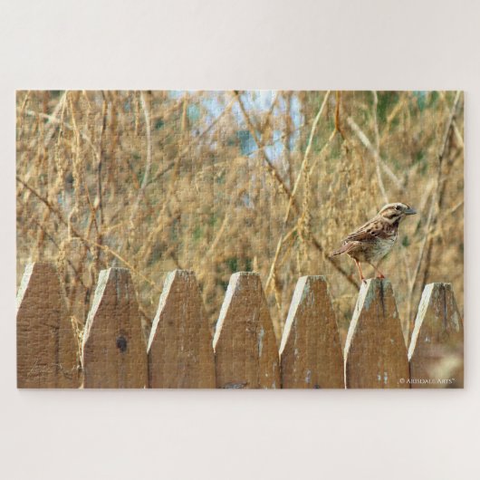 Song Sparrow auf Zaun Puzzle (Horizontal)