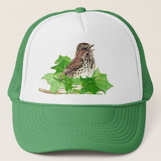 Song Sparrow, Niedlicher Vogel, Vogelbeobachter, N Truckerkappe (Vorderseite)