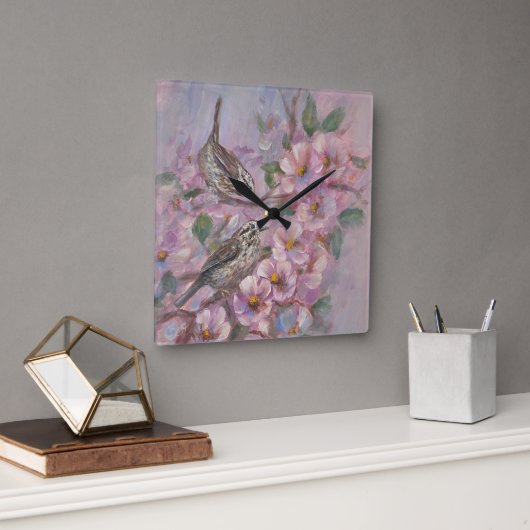 Song Sparrow Quadratische Wanduhr (Büro)
