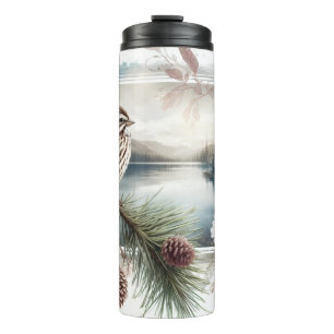 Song Sparrow Watercolor Mountain Lake Tumbler Thermosbecher