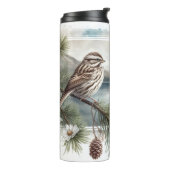 Song Sparrow Watercolor Mountain Lake Tumbler Thermosbecher (Nach links gedreht)