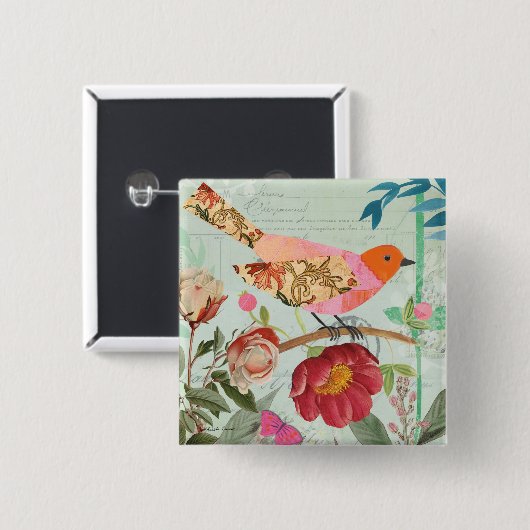 Songbird im Collage-Stil Button (Vorne & Hinten)