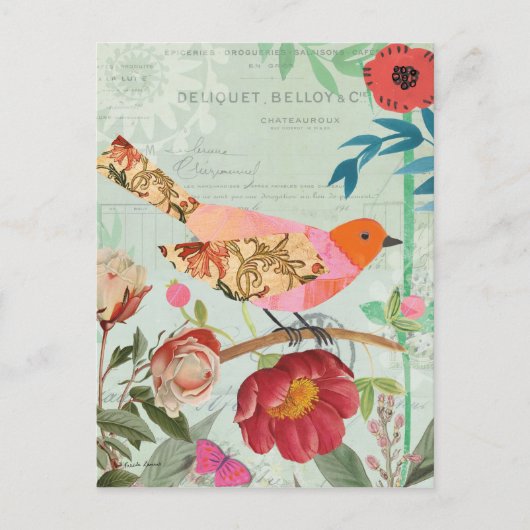 Songbird im Collage-Stil Postkarte (Vorderseite)