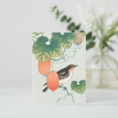 Songbird in Cucumber Pflanze Gemälde von Ohara Kos Postkarte (Stehend Vorderseite)