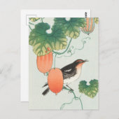 Songbird in Cucumber Pflanze Gemälde von Ohara Kos Postkarte (Vorne/Hinten)