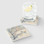 Songbird in einer BaumChinoiserie Steinuntersetzer (Seitenansicht)