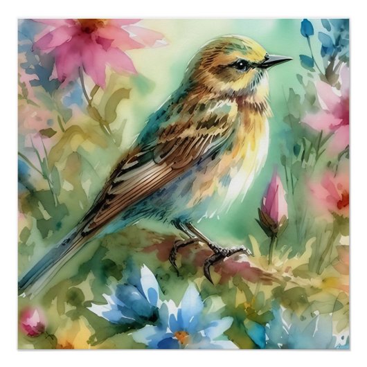 Songbird Melody Graceful Bird & Floral Elegance Poster (Vorderseite)