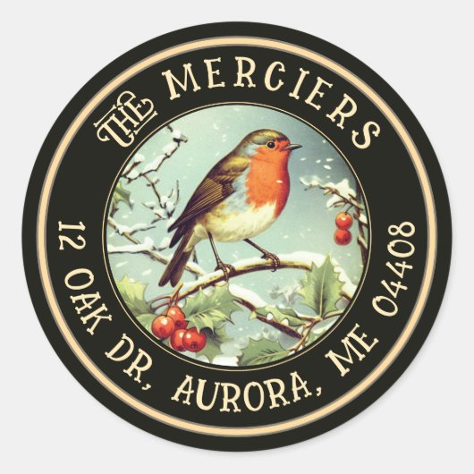Songbird Metallic Gold Black Rücksendeadresse Runder Aufkleber (Vorderseite)