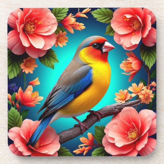 Songbird Perched Amid Bright Blume Getränkeuntersetzer (Vorderseite)