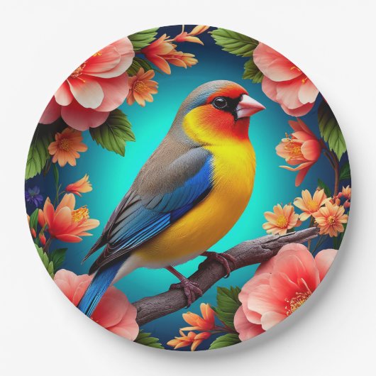 Songbird Perched Amid Bright Blume Pappteller (Vorderseite)