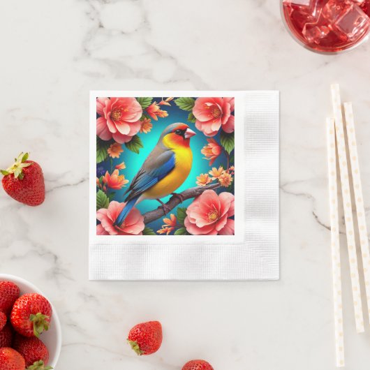 Songbird Perched Amid Bright Blume Serviette (Beispiel)