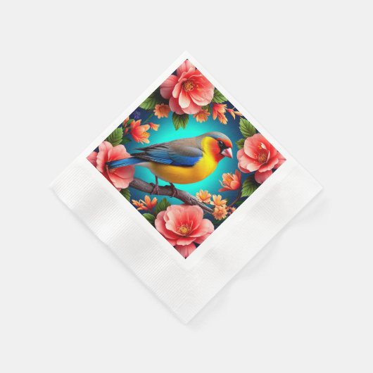 Songbird Perched Amid Bright Blume Serviette (Ecke)