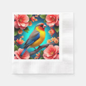 Songbird Perched Amid Bright Blume Serviette (Vorderseite)