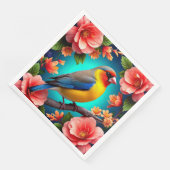Songbird Perched Amid Bright Blume Serviette (Ecke)