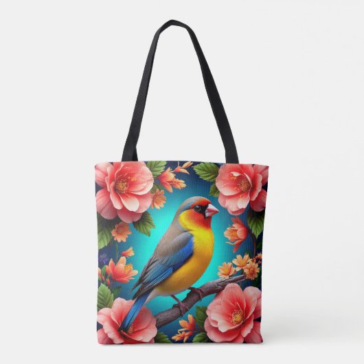 Songbird Perched Amid Bright Blume Tasche (Rückseite)