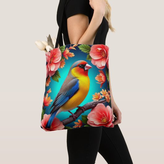 Songbird Perched Amid Bright Blume Tasche (Von Nahem)