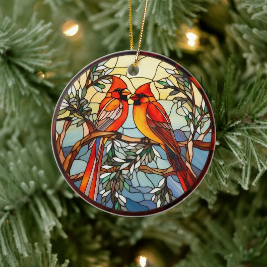 Songbird-Scarlet aus festem Glas Keramik Ornament (Baum)