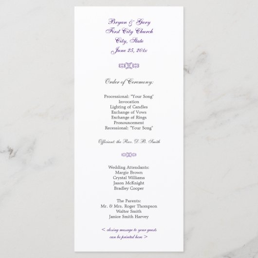 Songbird Shabby Chic WEDING Program Programm (Rückseite)