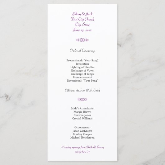 Songbird Shabby Chic WEDING Program Programm (Rückseite)