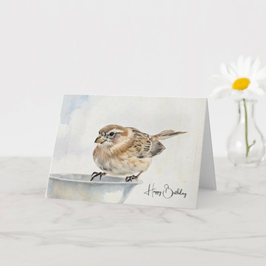 Songbird Sparrow - Geburtskarte Karte (Kleine Pflanze)