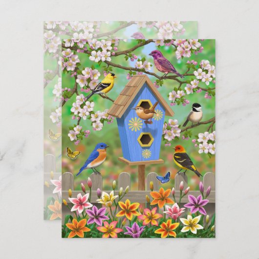 Songbirds Lily Garden Birdhouse Einladung (Vorne/Hinten)