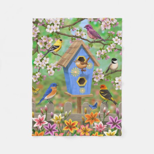 Songbirds Lily Garden Birdhouse Fleecedecke (Vorderseite)