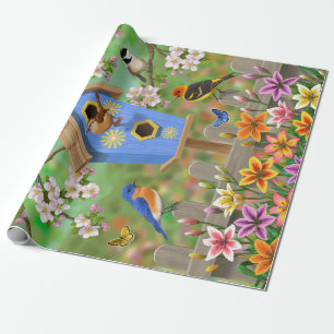 Songbirds Lily Garden Birdhouse Geschenkpapier