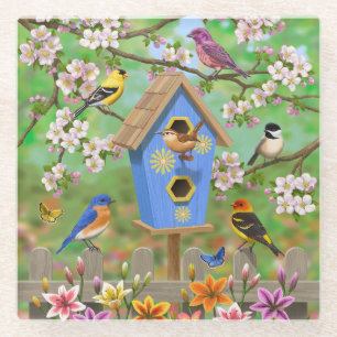Songbirds Lily Garden Birdhouse Glasuntersetzer