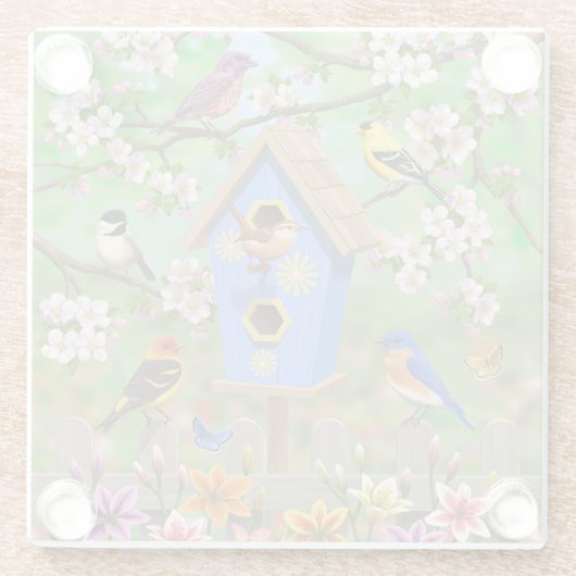 Songbirds Lily Garden Birdhouse Glasuntersetzer (Rückseite)