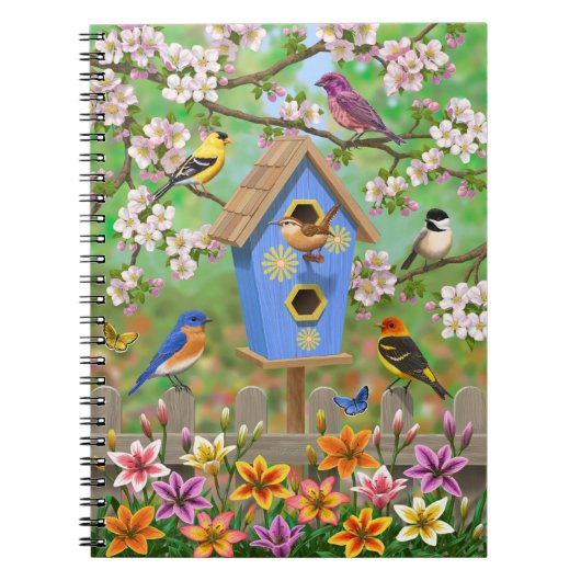 Songbirds Lily Garden Birdhouse Notizblock (Vorderseite)