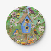 Songbirds Lily Garden Birdhouse Pappteller (Vorderseite)