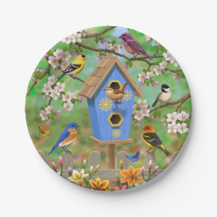 Songbirds Lily Garden Birdhouse Pappteller