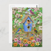 Songbirds Lily Garden Birdhouse Postkarte (Vorne/Hinten)
