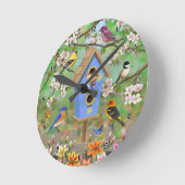 Songbirds Lily Garden Birdhouse Runde Wanduhr (Winkel)