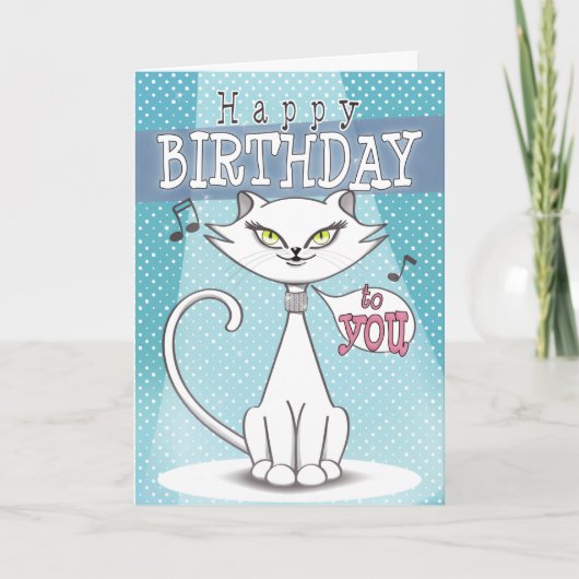 Sonia die singende Katze Happy Birthday Karte (Vorderseite)