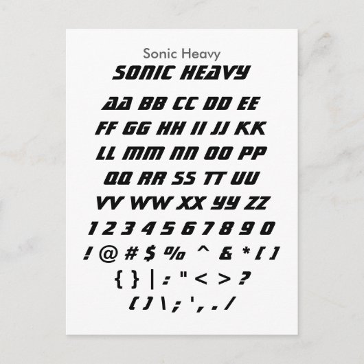 Sonic Heavy - Zazzle-Schriftart-Samplerblatt Postkarte (Vorderseite)