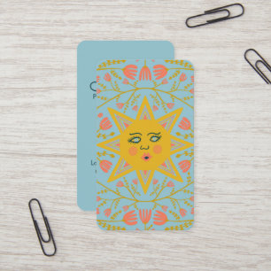 Sonne & Blumen Reben Elegantes Illustriertes Blau Visitenkarte