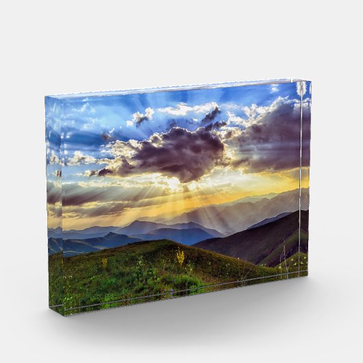 Sonne durch den Wolkenberg Fotoblock (Links)