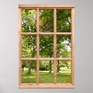 Sonne durch die Bäume Aussicht aus einem Fenster Poster