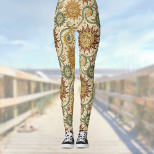 Sonne Himmelsgewölbe Vintage Burgunder Grün Gold M Leggings