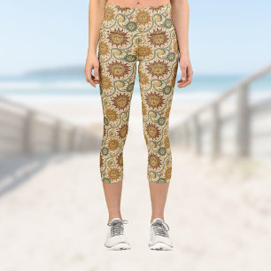Sonne Himmelszelt Vintage Burgund Grün Gold Muster Capri Leggings
