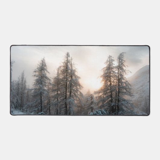 Sonne hinter Fichtenbäumen Schreibtischunterlage (Vorderseite)