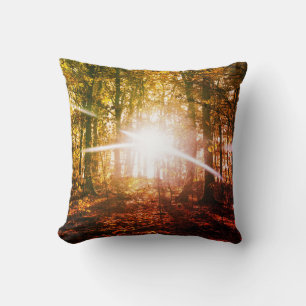 Sonne im Herbstwald Kissen